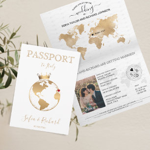 Invitation Mariage Destination Passport Gold World Map Invita