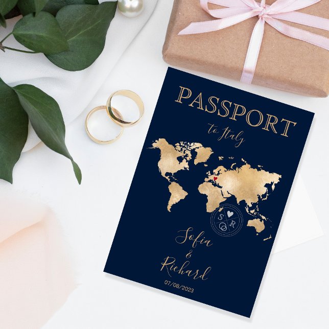 Invitation Mariage Destination Passport Gold World Map Invita (Créateur téléchargé)