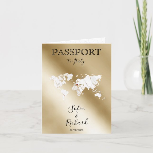 Invitation Mariage Destination Passport Gold World Map Marble (Devant)