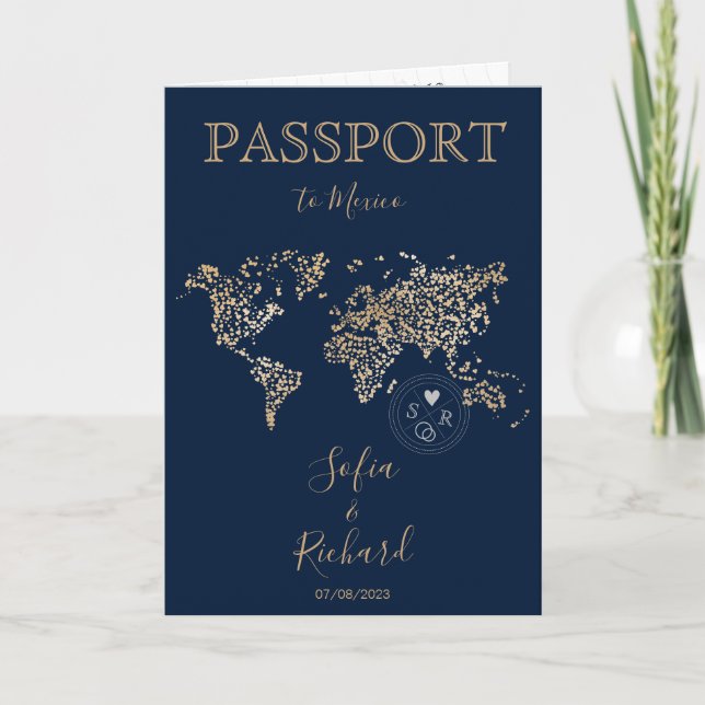 Invitation Mariage Destination Passport World Map Code QR (Devant)
