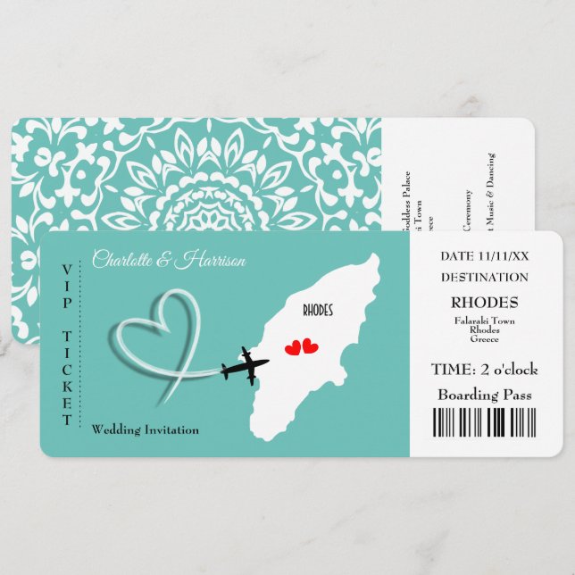 Invitation Mariage Destination Rhodes Billet d'embarquement P (Devant / Derrière)