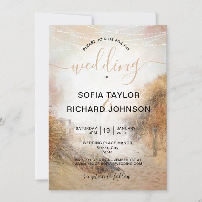 Invitation Mariage Destination Sand Dunes Beach Grass Invitat (Devant)