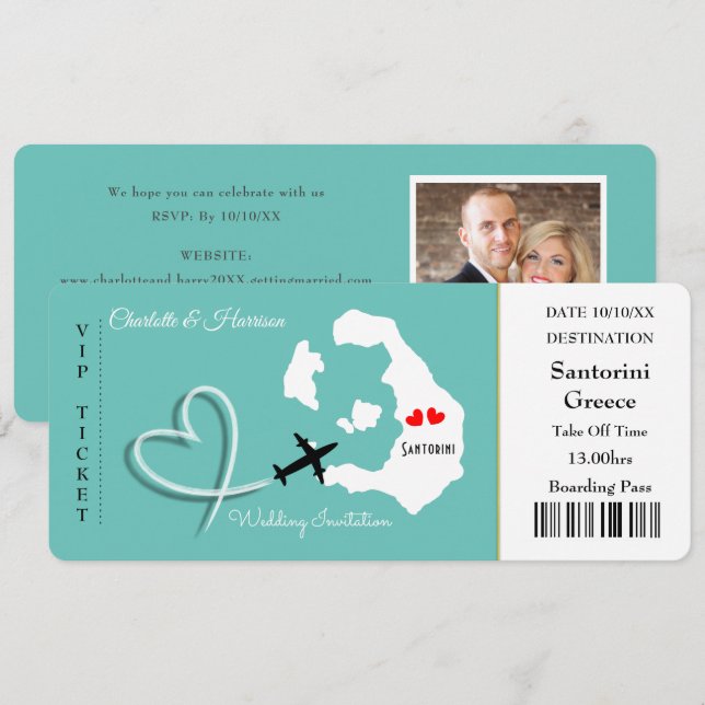Invitation Mariage Destination Santorini Photo (Devant / Derrière)