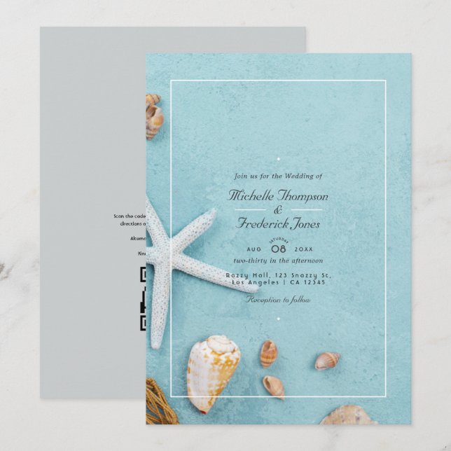 Invitation Mariage d'été à la plage avec réponse QR Code (Devant / Derrière)