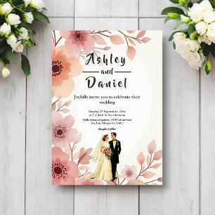 Invitation Mariage d'été aquarelle florale couple romantique