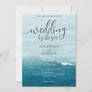 Invitation Mariage d'été au bord de la mer bleue ondulée ombr