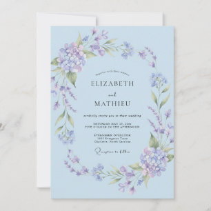 Invitation Mariage d'été bleu barbeau peint
