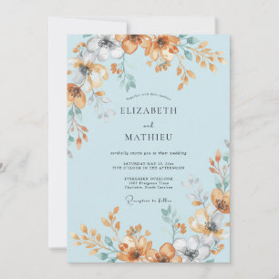 Invitation Mariage d'été bleu poudré peint à la main