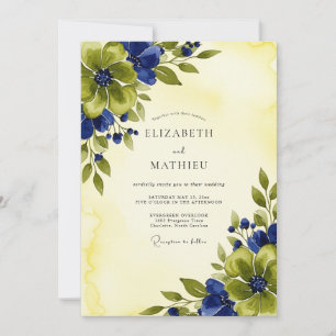 Invitation Mariage d'été botanique envoûtant bleu marine