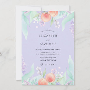Invitation Mariage d'été dans un verger de pêches lavande