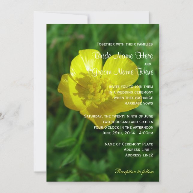Invitation Mariage d'été de la coupe de beurre jaune fleur sa (Devant)