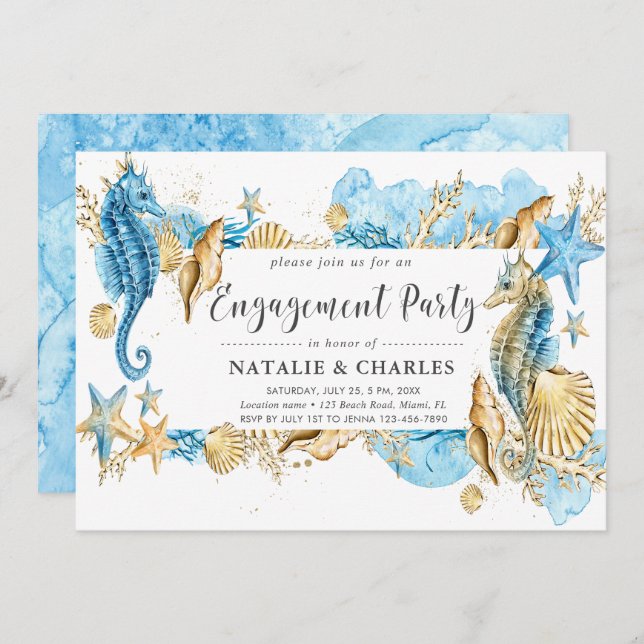 Invitation Mariage d'été de mer et de plage (Devant / Derrière)