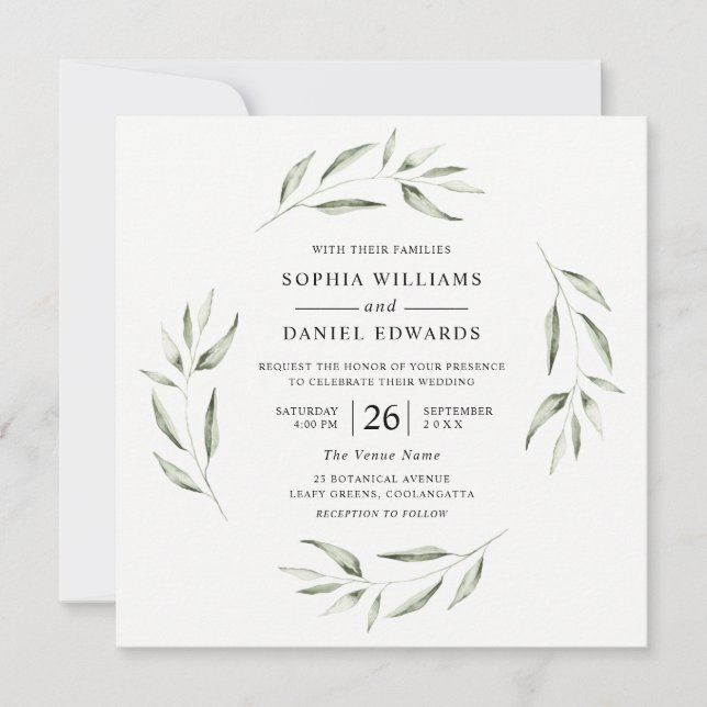 Invitation Mariage d'été de verdure de la feuille verte (Devant)