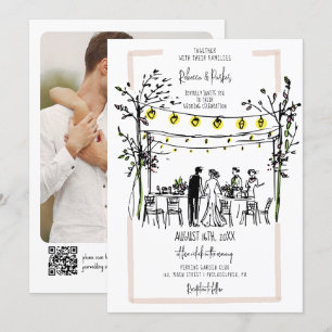 Invitation Mariage d'été dessiné à la main photo et code Qr