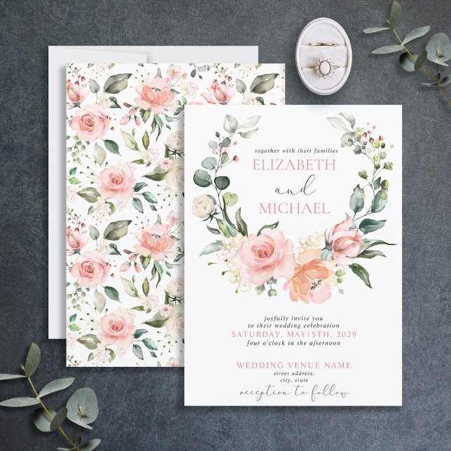 Invitation Mariage d'été Dusty Rose Floral Wreath (Créateur téléchargé)