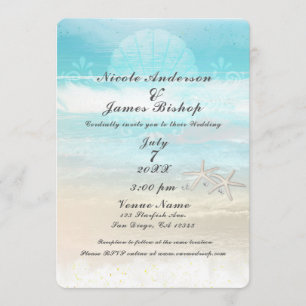 Invitation Mariage d'été élégant étoile de mer blanche de pla