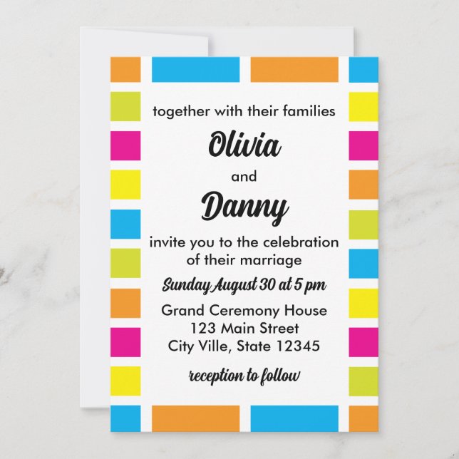 Invitation Mariage d'été en bandes colorées (Devant)