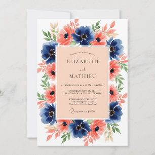 Invitation Mariage d'été en fleurs de corail marine