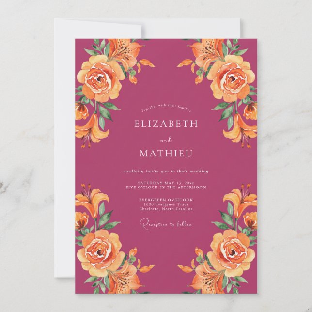 Invitation Mariage d'été ensorcelant magenta (Devant)