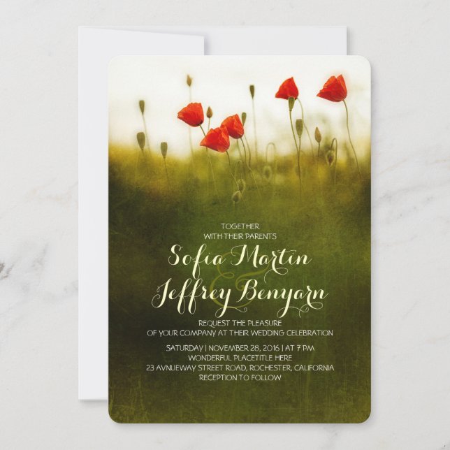 Invitation Mariage d'été entre fleurs sauvages (Devant)