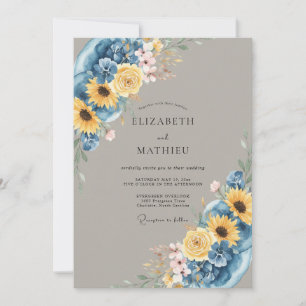 Invitation Mariage d'été floral bleu profond