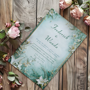 Invitation Mariage d'été floral élégant or sarcelle blanc lys