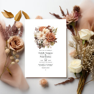 Invitation Mariage d'été floral marron et rose