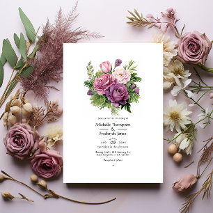 Invitation Mariage d'été floral mauve et vert pin