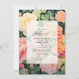 Invitation Mariage d'été floral rose pêche, vert et pastel