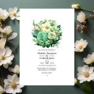 Invitation Mariage d'été floral vert menthe et coquille d'œuf