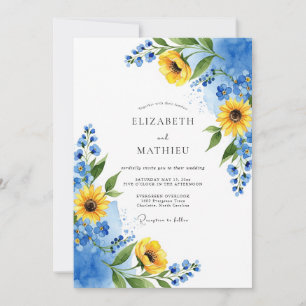 Invitation Mariage d'été jaune azur exubérant
