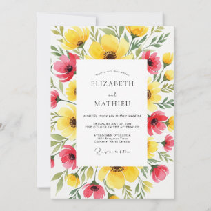 Invitation Mariage d'été jaune rose jubilatoire