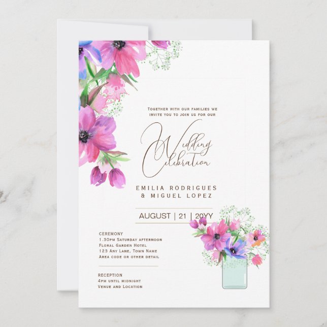 Invitation Mariage d'été joli Fleurs Style romantique (Devant)