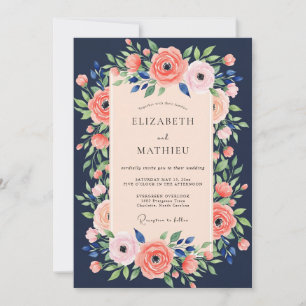 Invitation Mariage d'été luxuriant bleu marine