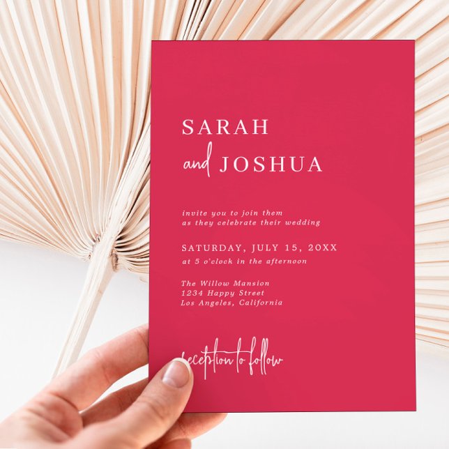 Invitation Mariage d'été moderne simple Magenta Script (Créateur téléchargé)