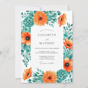 Invitation Mariage d'été Orange Teal Effervescent