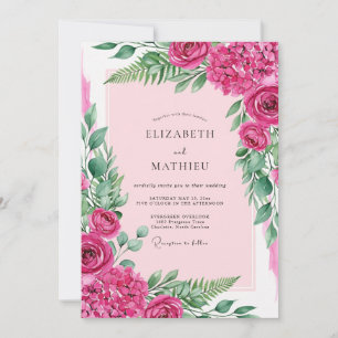 Invitation Mariage d'été orné de fuchsia