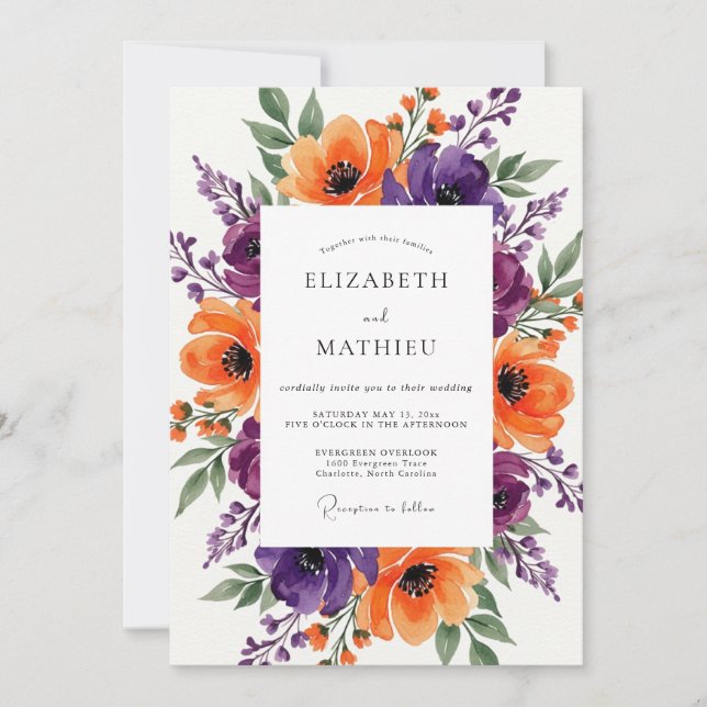 Invitation Mariage d'été radiant violet mandarine (Devant)