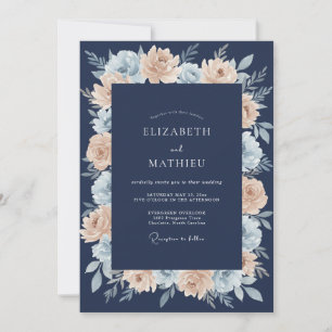Invitation Mariage d'été resplendissant bleu marine