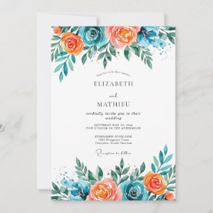 Invitation Mariage d'été resplendissant sarcelle orange
