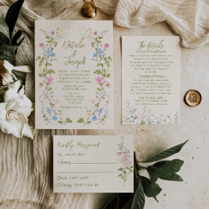 Invitation Mariage d'été rétro floral écrit à la main