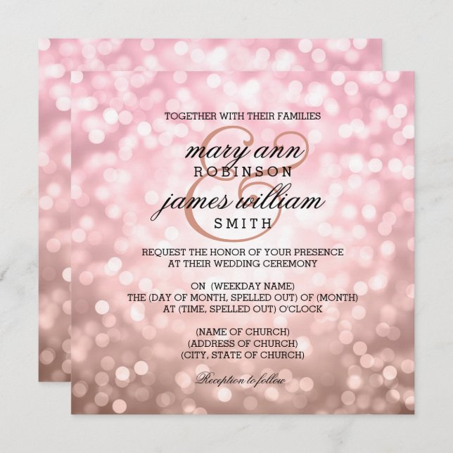 Invitation Mariage d'été rose Blush Pink Bokeh (Devant / Derrière)