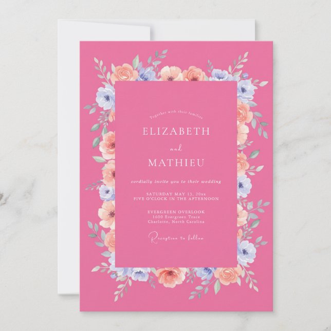 Invitation Mariage d'été rose vibrant chaud (Devant)