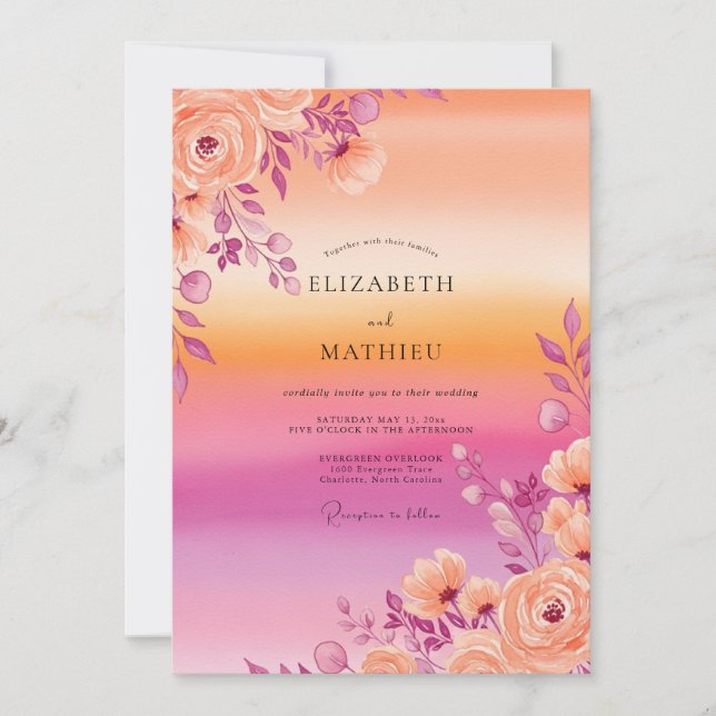Invitation Mariage d'été scintillant pêche (Devant)