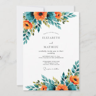 Invitation Mariage d'été spectaculaire sarcelle orange