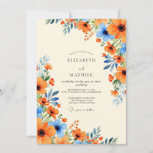 Invitation Mariage d'été splendide bleu barbeau orange