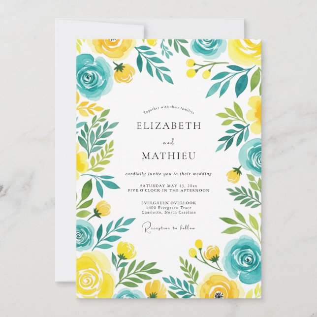 Invitation Mariage d'été Turquoise Jaune Décontracté (Devant)
