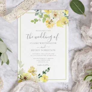 Invitation Mariage d'été vert sauge délicat jaune floral
