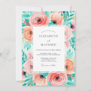Invitation Mariage d'été vibrant rose pêche