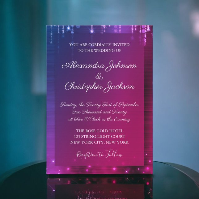 Invitation Mariage d'étincelle moderne rose et violet (Créateur téléchargé)